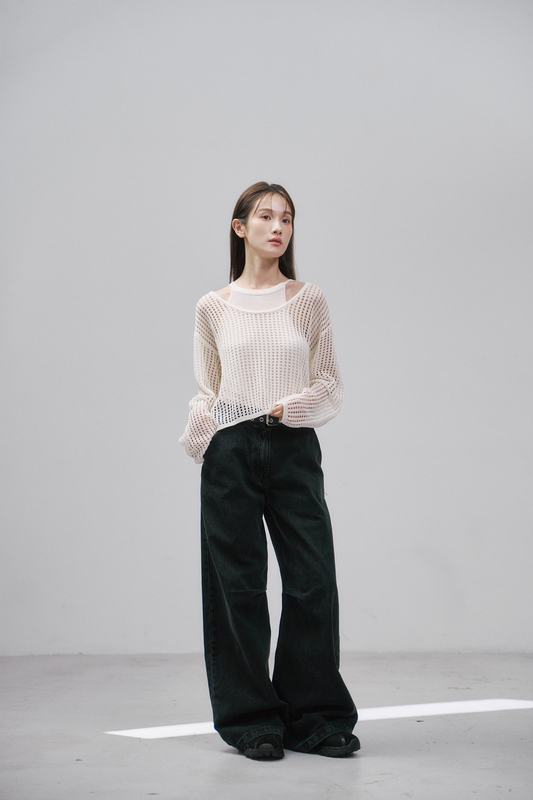 兩件式洞洞針織上衣(白)