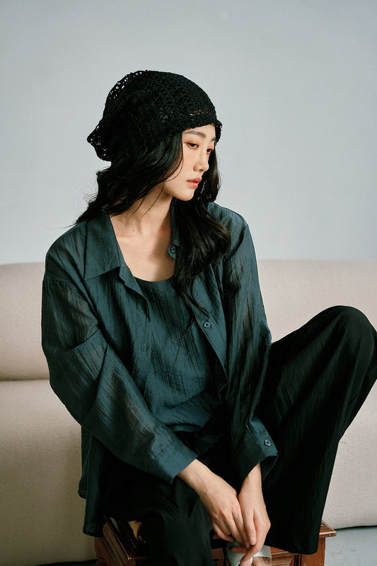 天絲涼感兩件式襯衫(炭灰)