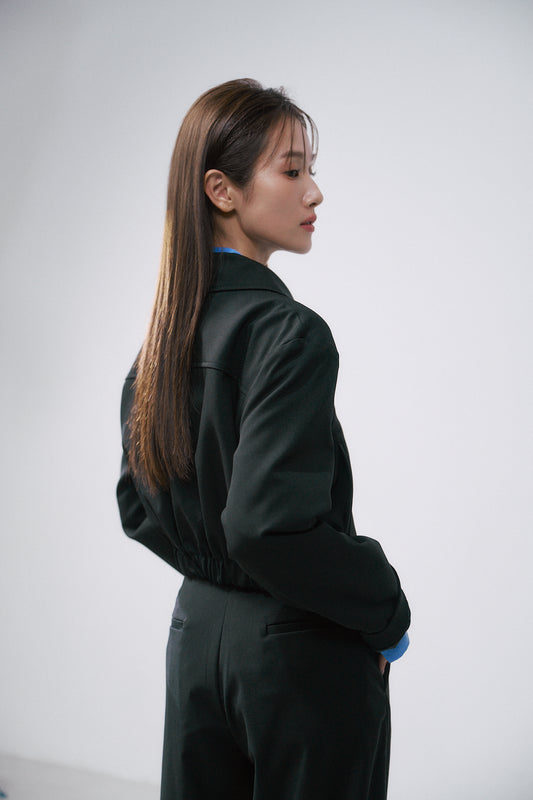 翻領短版夾克(黑)