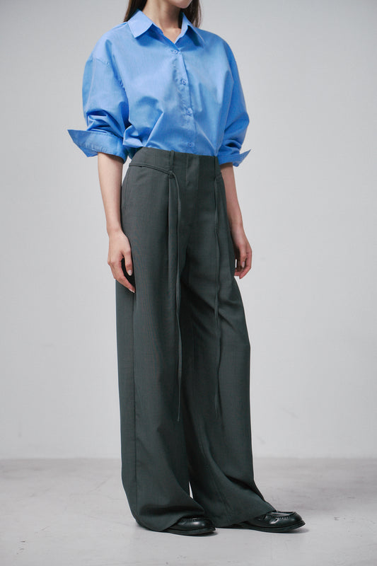 綁帶直筒西裝褲(灰)