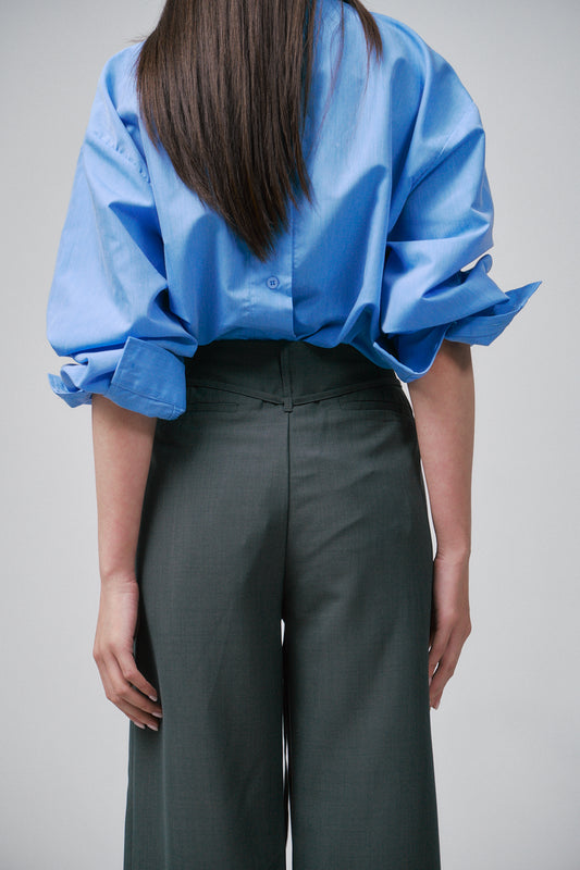 背釦棉質襯衫(藍)