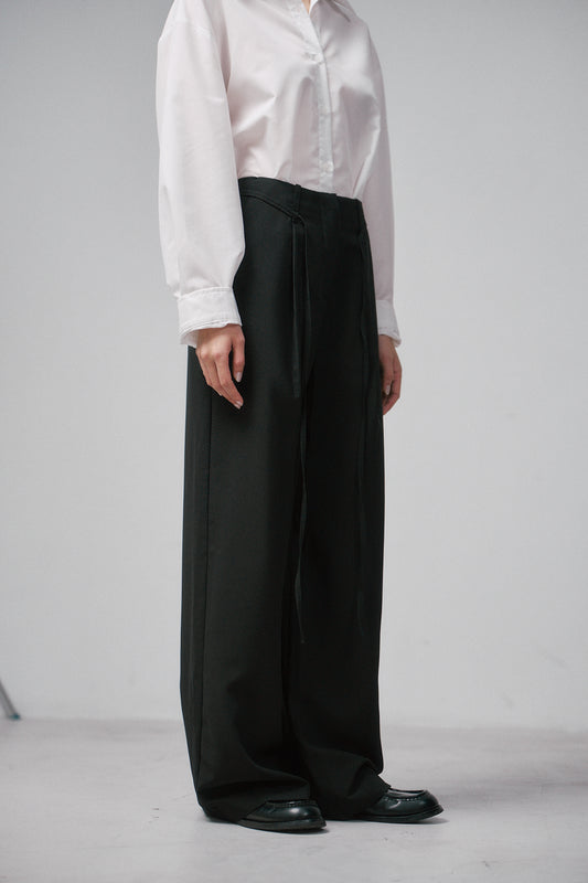 綁帶直筒西裝褲(黑)
