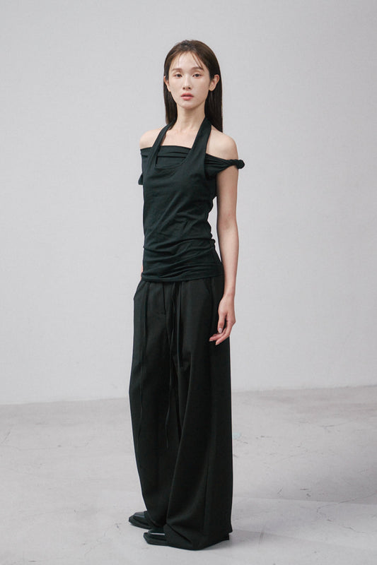 扭結假兩件上衣(黑)