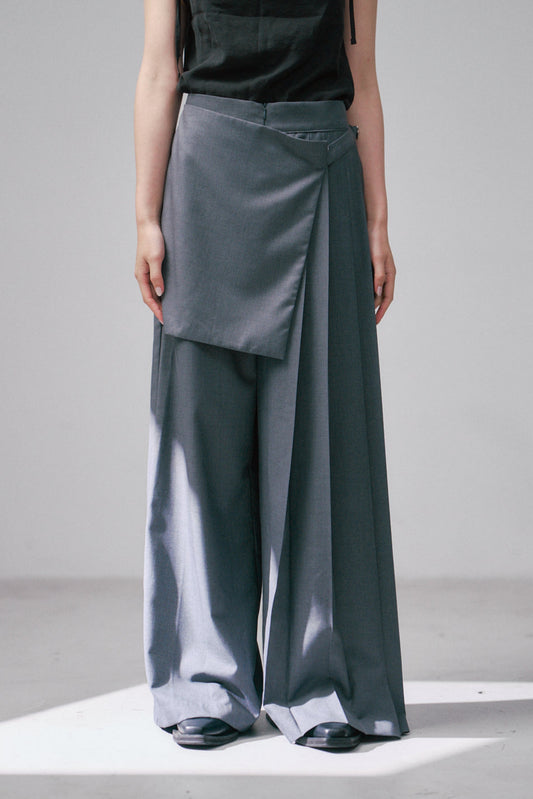 不對稱百褶落地褲(灰)