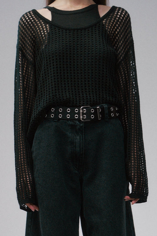 兩件式洞洞針織上衣(黑)