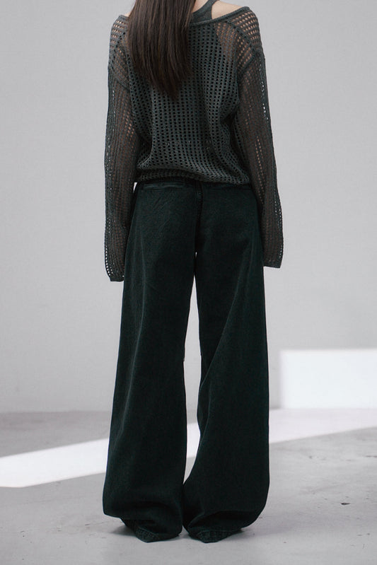 水洗丹寧彎刀褲(黑)