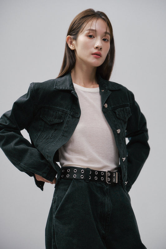 水洗丹寧短版夾克(黑)