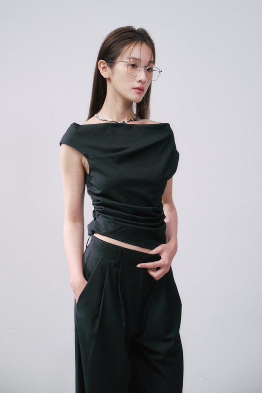 馬雷不對稱抓皺上衣(黑)