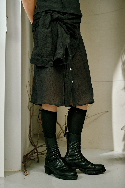 蝴蝶結透膚及膝襪(黑)