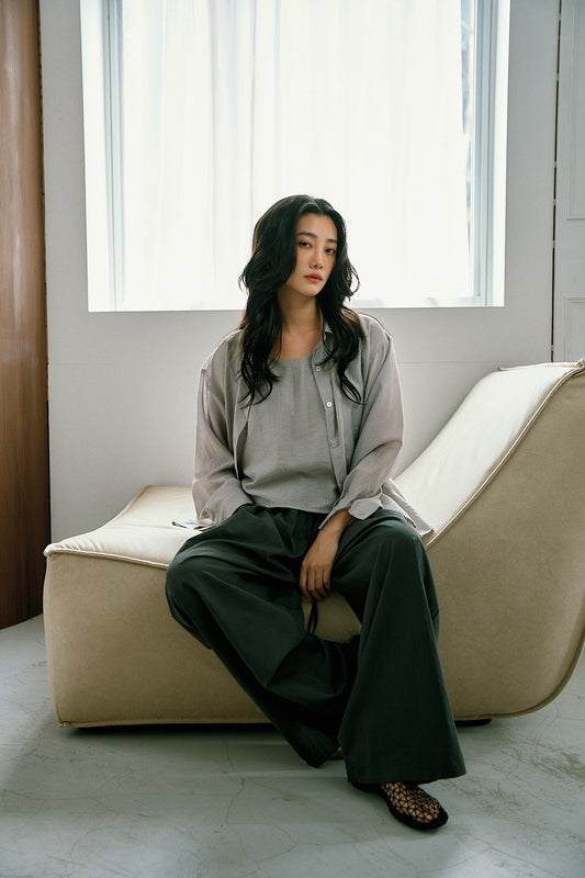 天絲涼感抽繩長褲(灰)