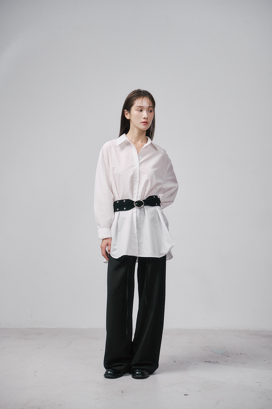 背釦棉質襯衫(白)