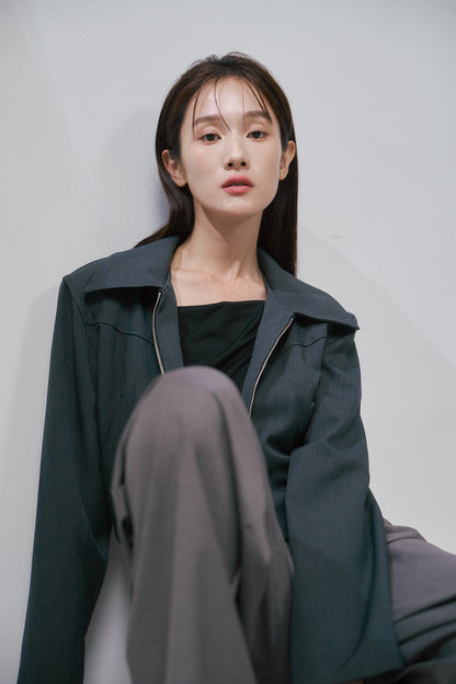 翻領短版夾克(灰)