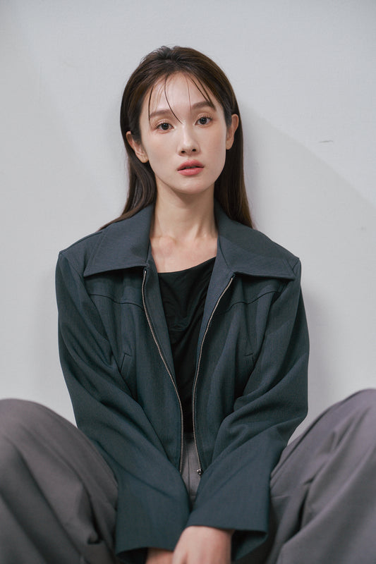翻領短版夾克(灰)