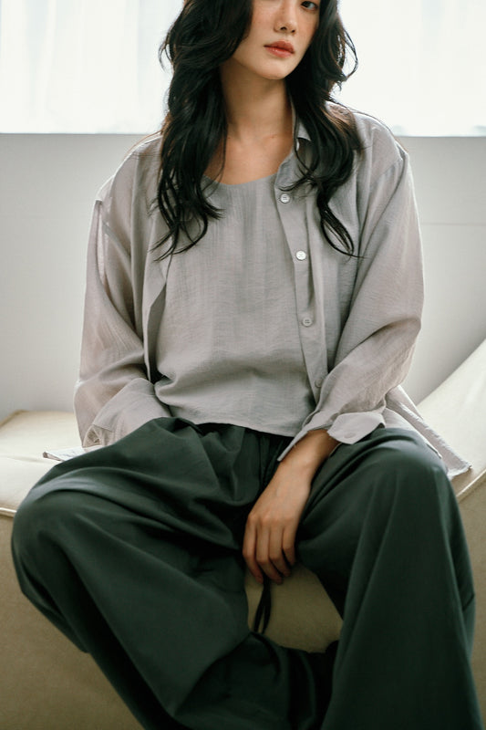 天絲涼感兩件式襯衫(灰)
