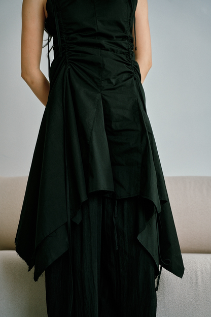 可抽縐不規則洋裝