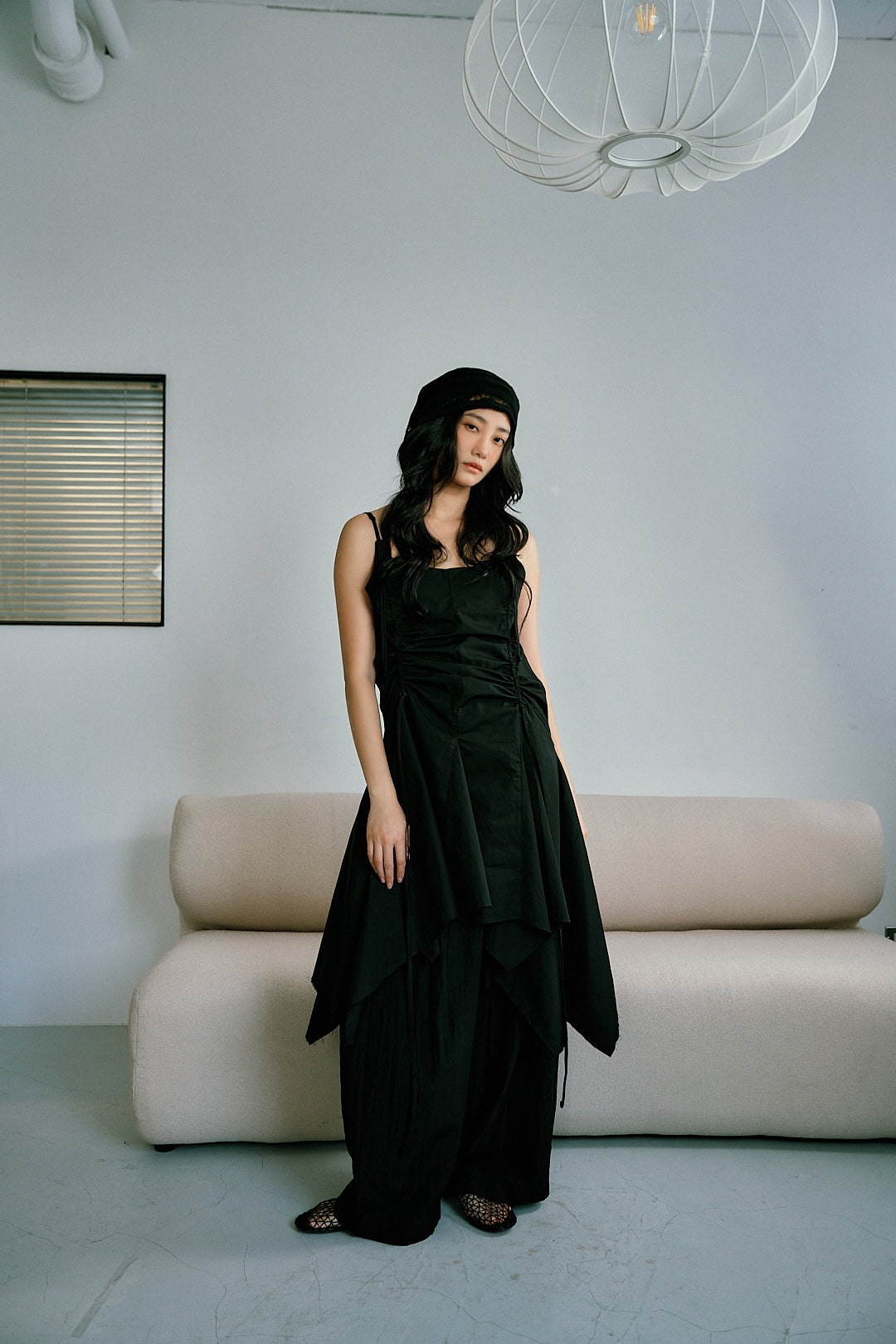 可抽縐不規則洋裝