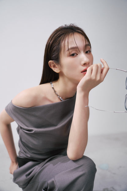 馬雷不對稱抓皺上衣(灰)